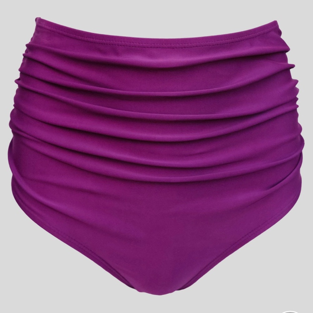 High-Waist Ruched Bikini Bottom - Purple